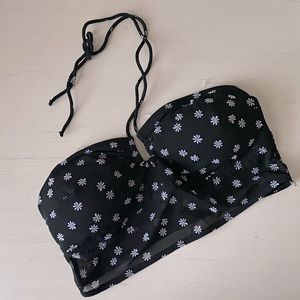 NWOT Gilly hicks black mesh halter daisy print crop top / bralette
